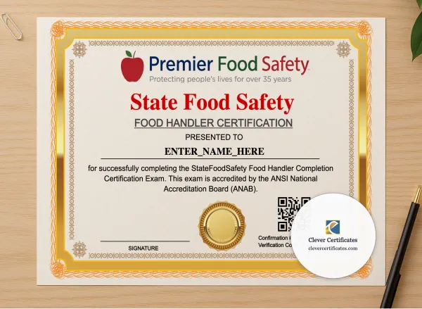 Professional preview of Food Handler Completion Certificate Landscape certificate on high-quality stationery paper, ideal for showcasing the final look.