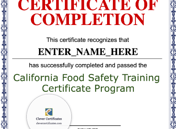 Food Safety Certificate Portrait