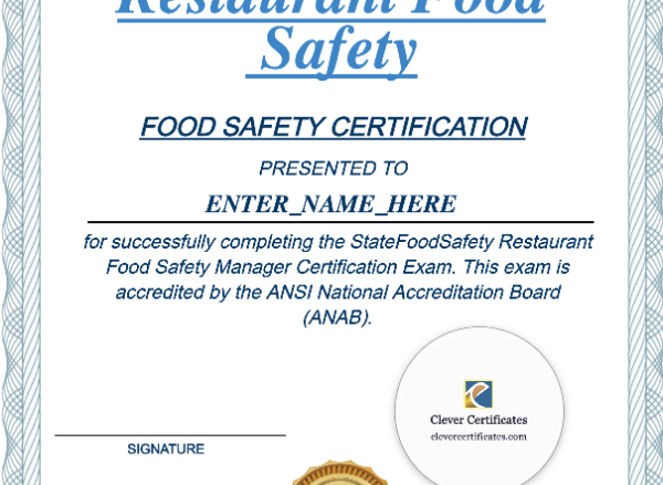 Restaurant Food Safety Certificate Portrait — Certificate Template Preview
