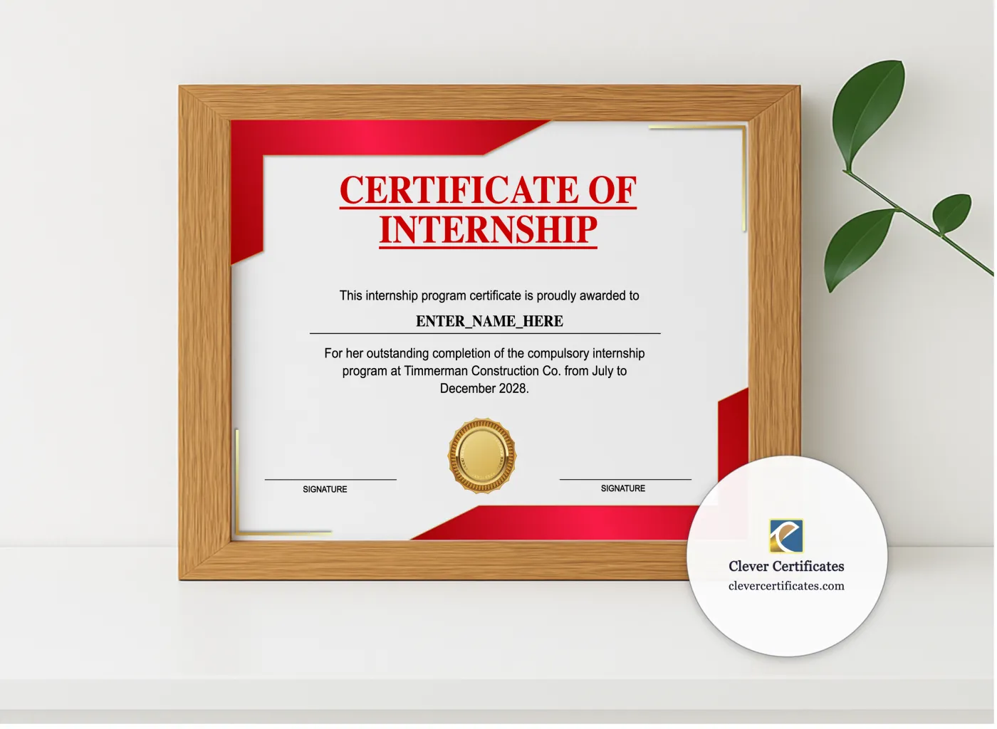 Realistic mockup featuring Internship Completion Certificate displayed within a modern frame, set against a minimalistic background.