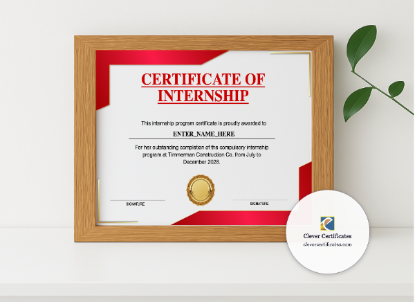 Realistic mockup featuring Internship Completion Certificate displayed within a modern frame, set against a minimalistic background.