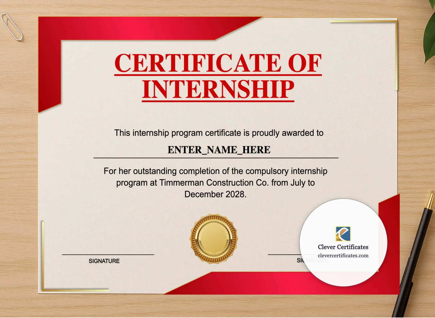 Professional preview of Internship Completion Certificate certificate on high-quality stationery paper, ideal for showcasing the final look.