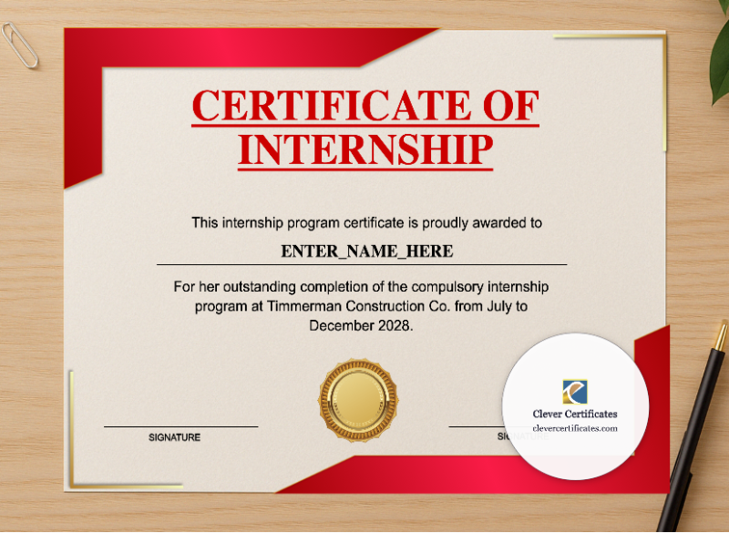 Professional preview of Internship Completion Certificate certificate on high-quality stationery paper, ideal for showcasing the final look.