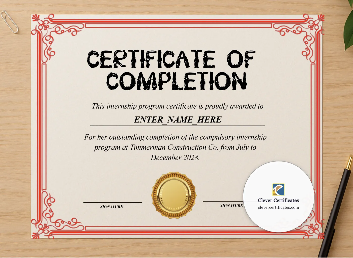 Professional preview of Internship Achievement Certificate certificate on high-quality stationery paper, ideal for showcasing the final look.