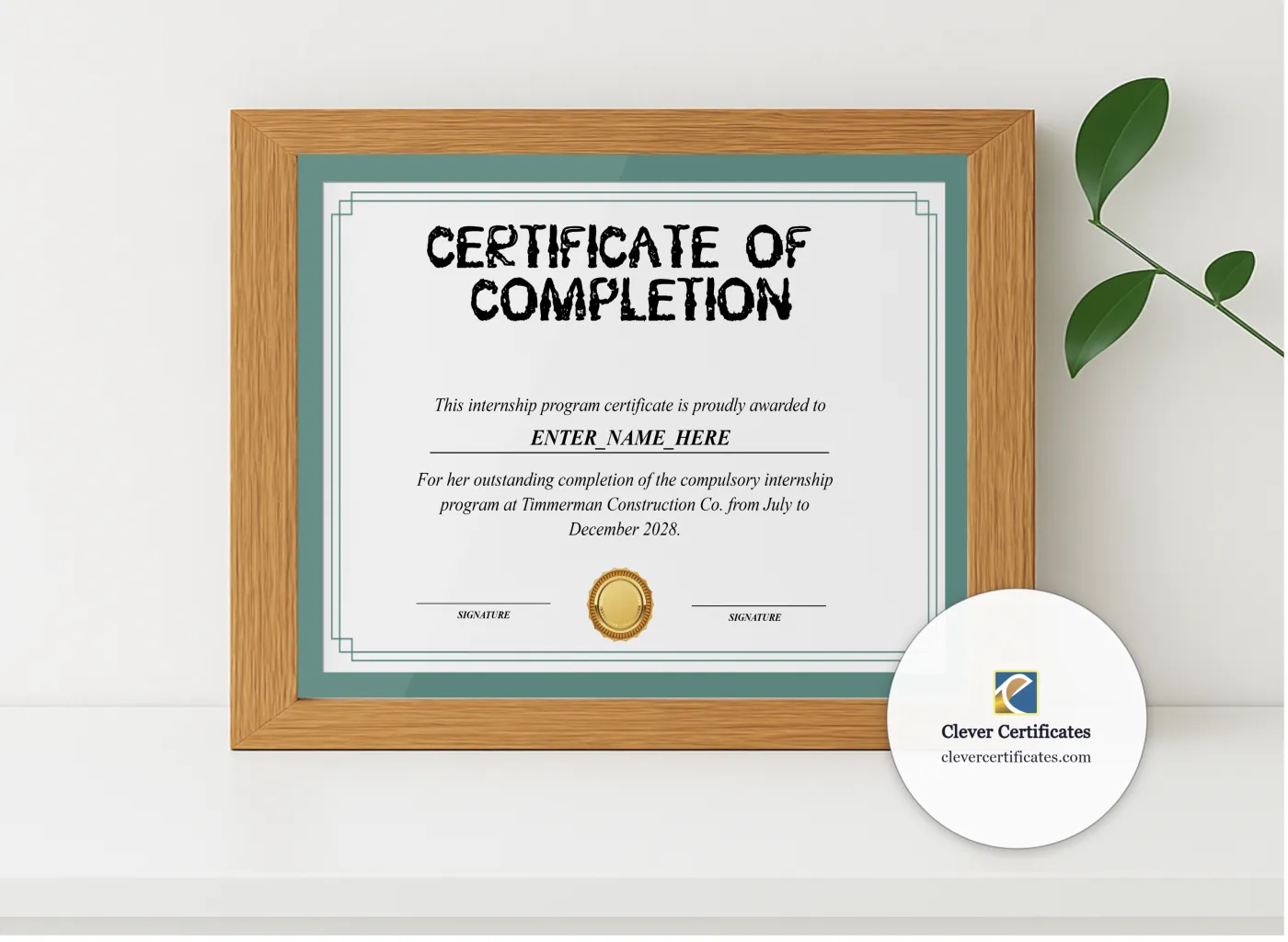 Realistic mockup featuring Internship Training Certificate displayed within a modern frame, set against a minimalistic background.