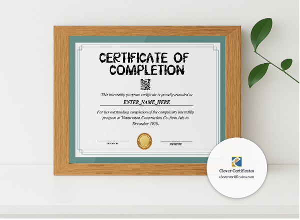 Realistic mockup featuring Internship Training Certificate displayed within a modern frame, set against a minimalistic background.