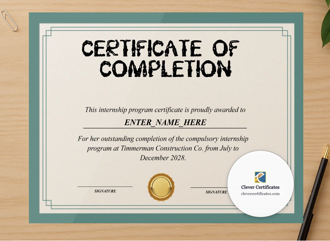 Professional preview of Internship Training Certificate certificate on high-quality stationery paper, ideal for showcasing the final look.