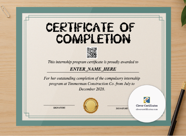 Professional preview of Internship Training Certificate certificate on high-quality stationery paper, ideal for showcasing the final look.