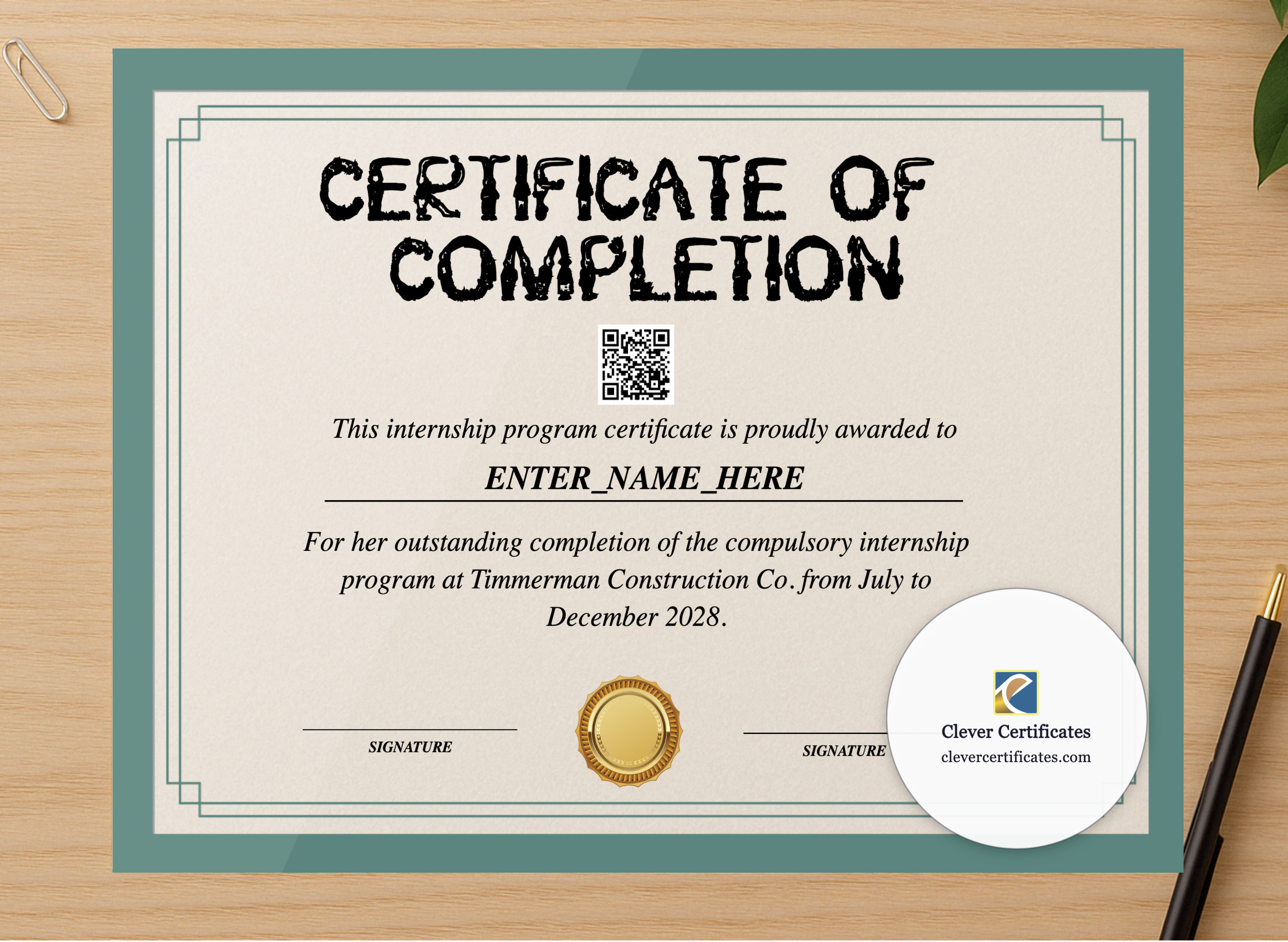 Professional preview of Internship Training Certificate certificate on high-quality stationery paper, ideal for showcasing the final look.