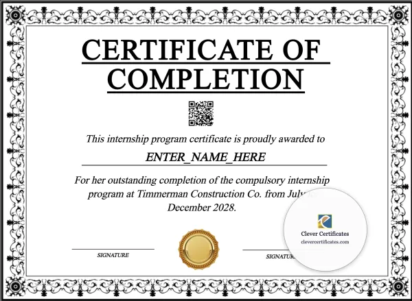 Paid Internship Completion Certificate