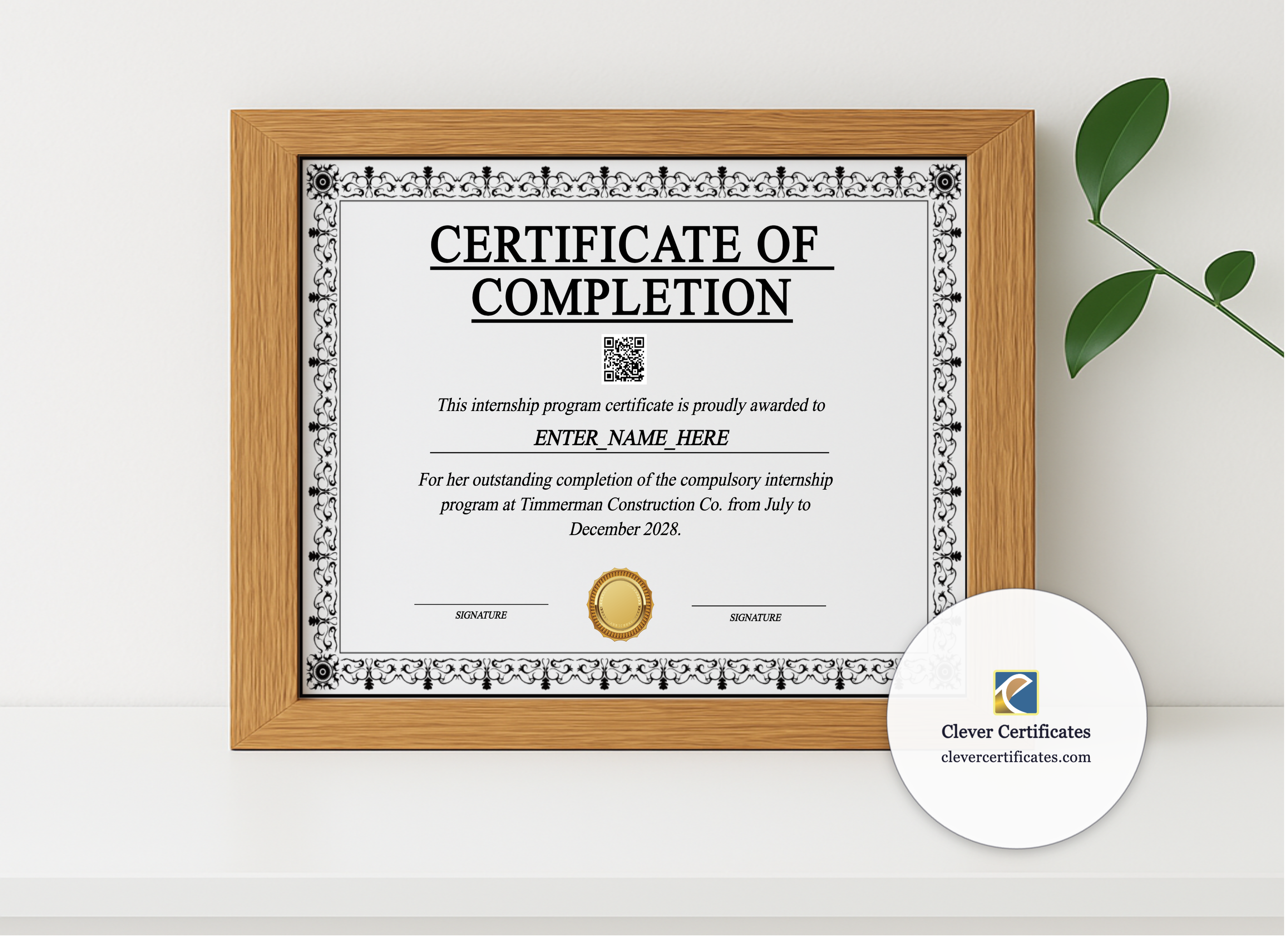 Realistic mockup featuring Paid Internship Completion Certificate displayed within a modern frame, set against a minimalistic background.
