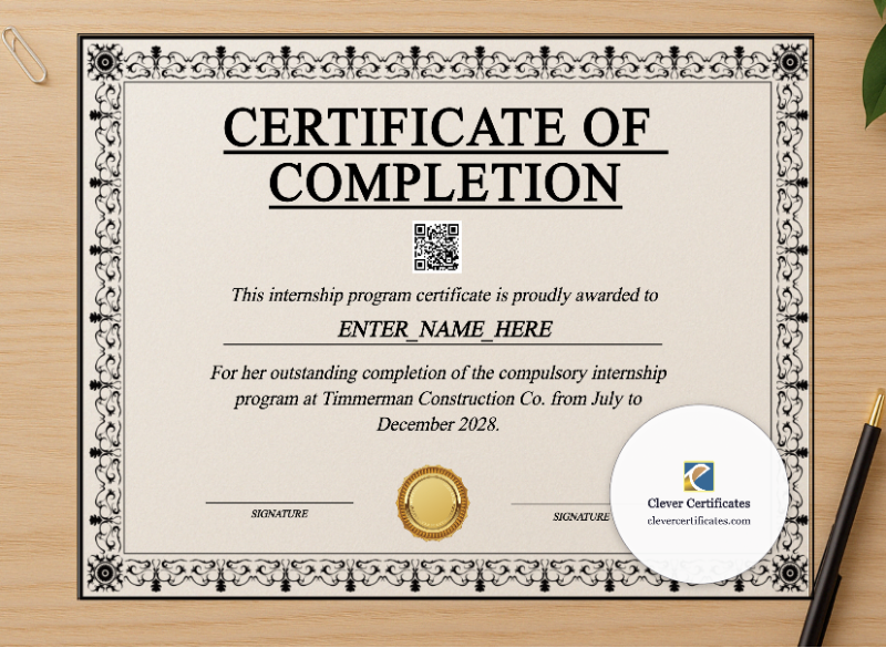 Professional preview of Paid Internship Completion Certificate certificate on high-quality stationery paper, ideal for showcasing the final look.