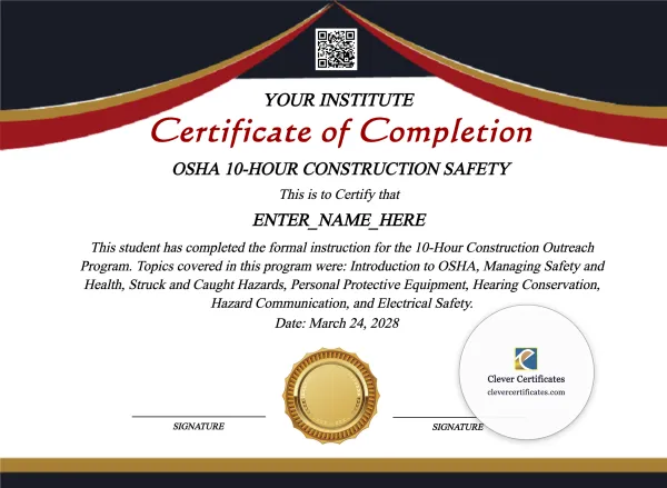 OSHA 10 Hour Training Certificate