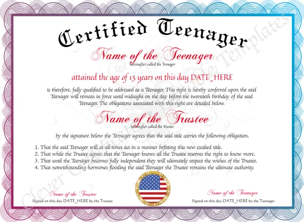 Certified Teenager Award