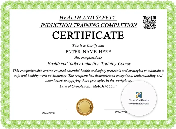 Health And Safety Induction Certificate