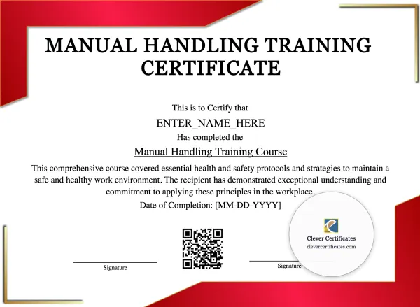 Manual Handling Training Certificate