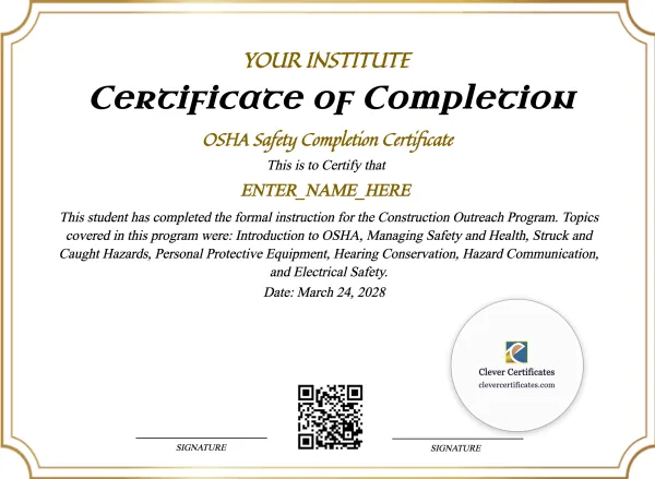 OSHA Safety Completion Certificate