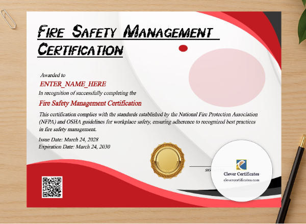 Professional preview of Fire Warden Certificate certificate on high-quality stationery paper, ideal for showcasing the final look.