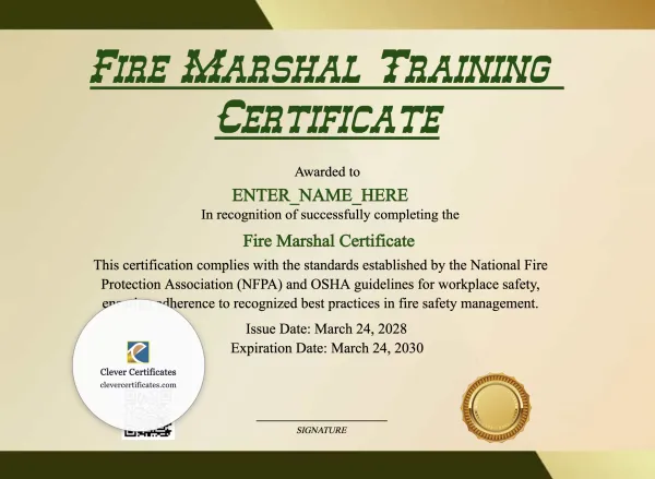 Fire Marshal Training Certificate