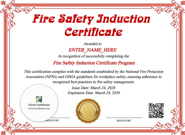 Fire Safety Induction Certificate