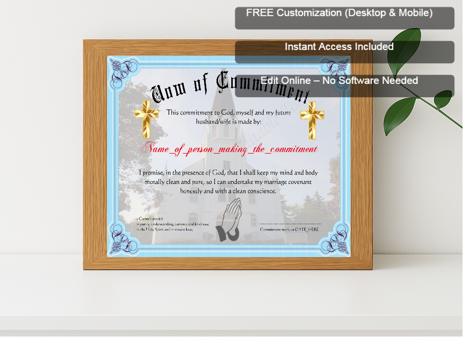 Premium mockup with Free Editor badge stack for Vow Of Commitment