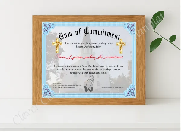 Realistic mockup featuring Vow Of Commitment displayed within a modern frame, set against a minimalistic background.