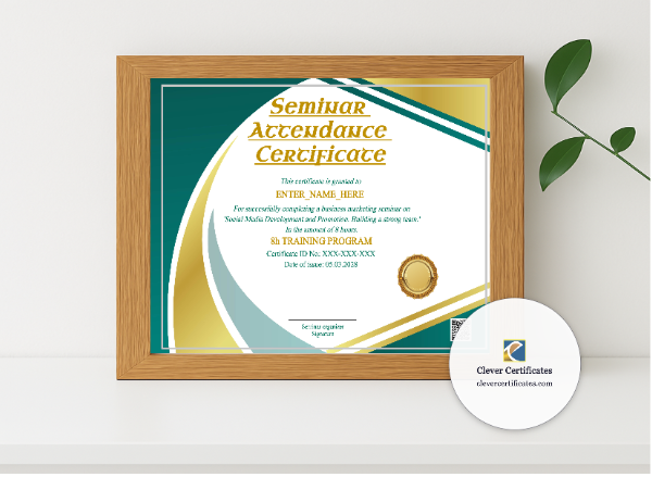 Realistic mockup featuring Online Workshop Completion Certificate displayed within a modern frame, set against a minimalistic background.