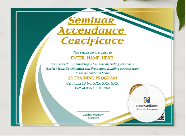 Online Workshop Completion Certificate presented in a sleek wooden frame, elegantly arranged on a stylish table.