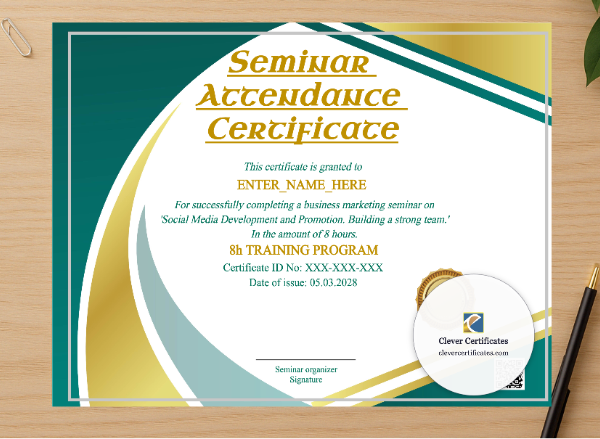Professional preview of Online Workshop Completion Certificate certificate on high-quality stationery paper, ideal for showcasing the final look.