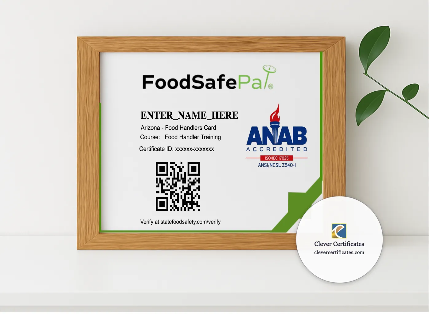 Realistic mockup featuring Food Handler Card Green displayed within a modern frame, set against a minimalistic background.