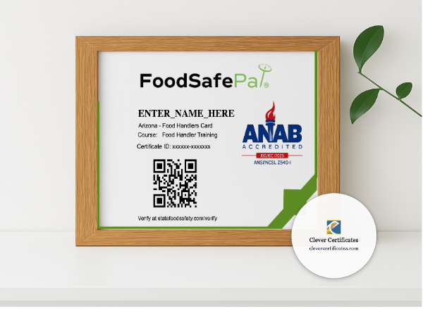 Realistic mockup featuring Food Handler Card Green displayed within a modern frame, set against a minimalistic background.