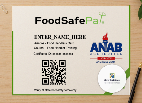 Professional preview of Food Handler Card Green certificate on high-quality stationery paper, ideal for showcasing the final look.