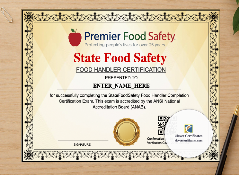 Professional preview of Food Handler Certificate Keepsake Landscape certificate on high-quality stationery paper, ideal for showcasing the final look.