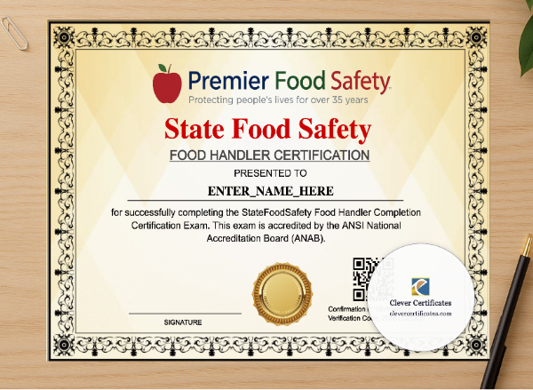 Professional preview of Food Handler Certificate Keepsake Landscape certificate on high-quality stationery paper, ideal for showcasing the final look.
