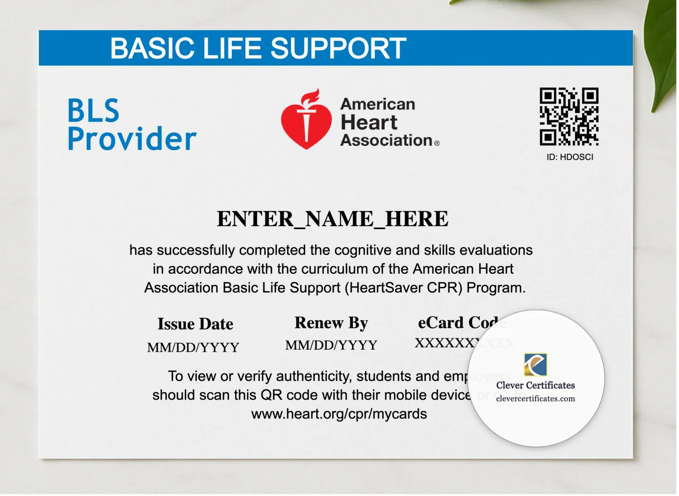CPR Certification Keepsake Certificate Landscape presented in a sleek wooden frame, elegantly arranged on a stylish table.