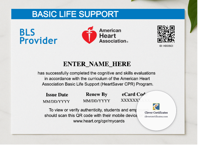 CPR Certification Keepsake Certificate Landscape presented in a sleek wooden frame, elegantly arranged on a stylish table.