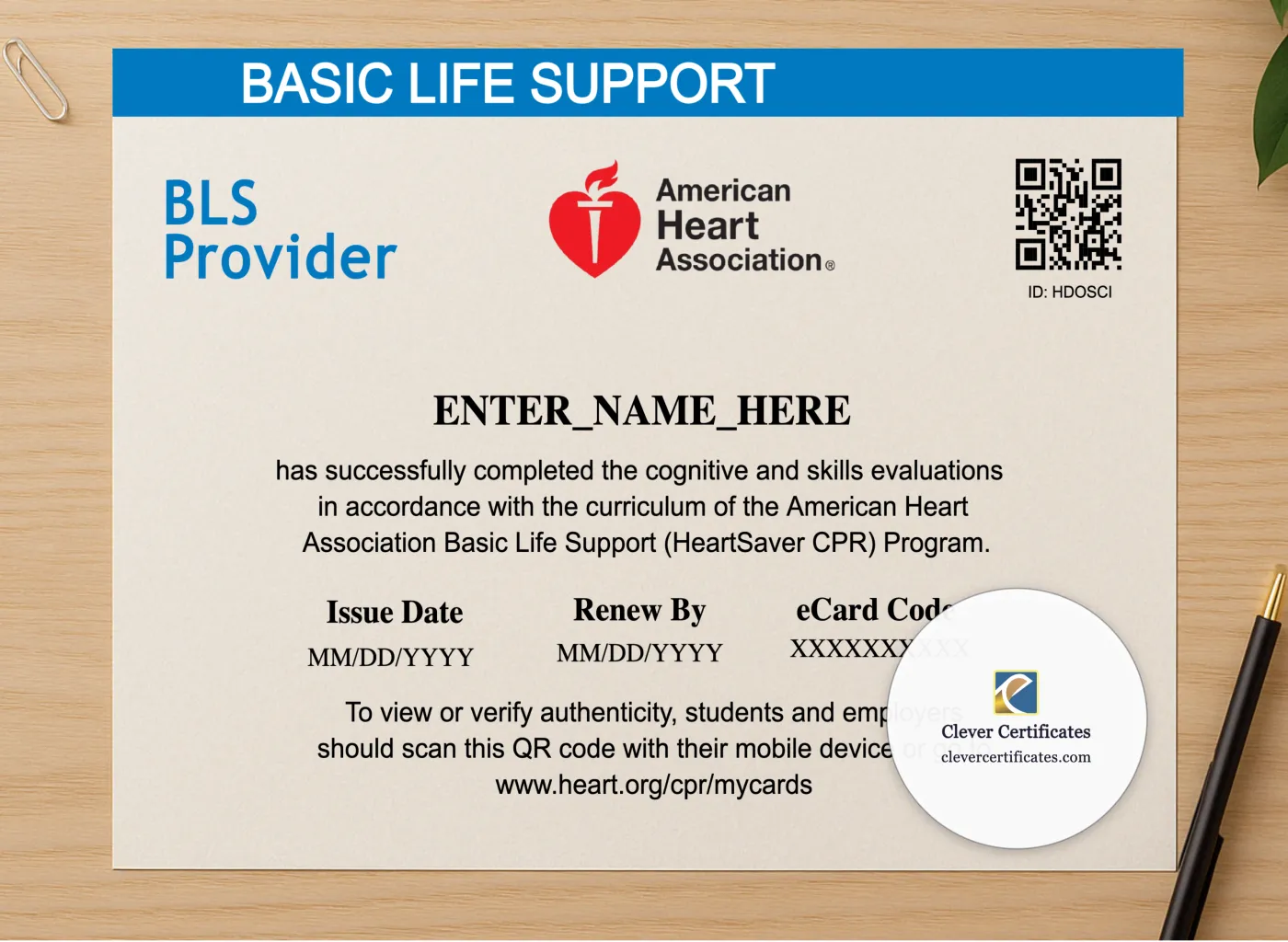 Professional preview of CPR Certification Keepsake Certificate Landscape certificate on high-quality stationery paper, ideal for showcasing the final look.