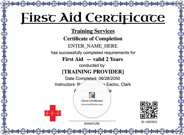 First Aid Certification Certificate