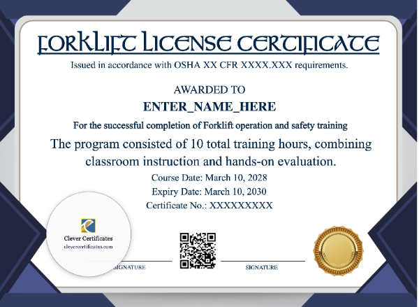 Forklift Certification Certificate