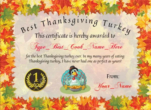 Best Thanksgiving Turkey Award