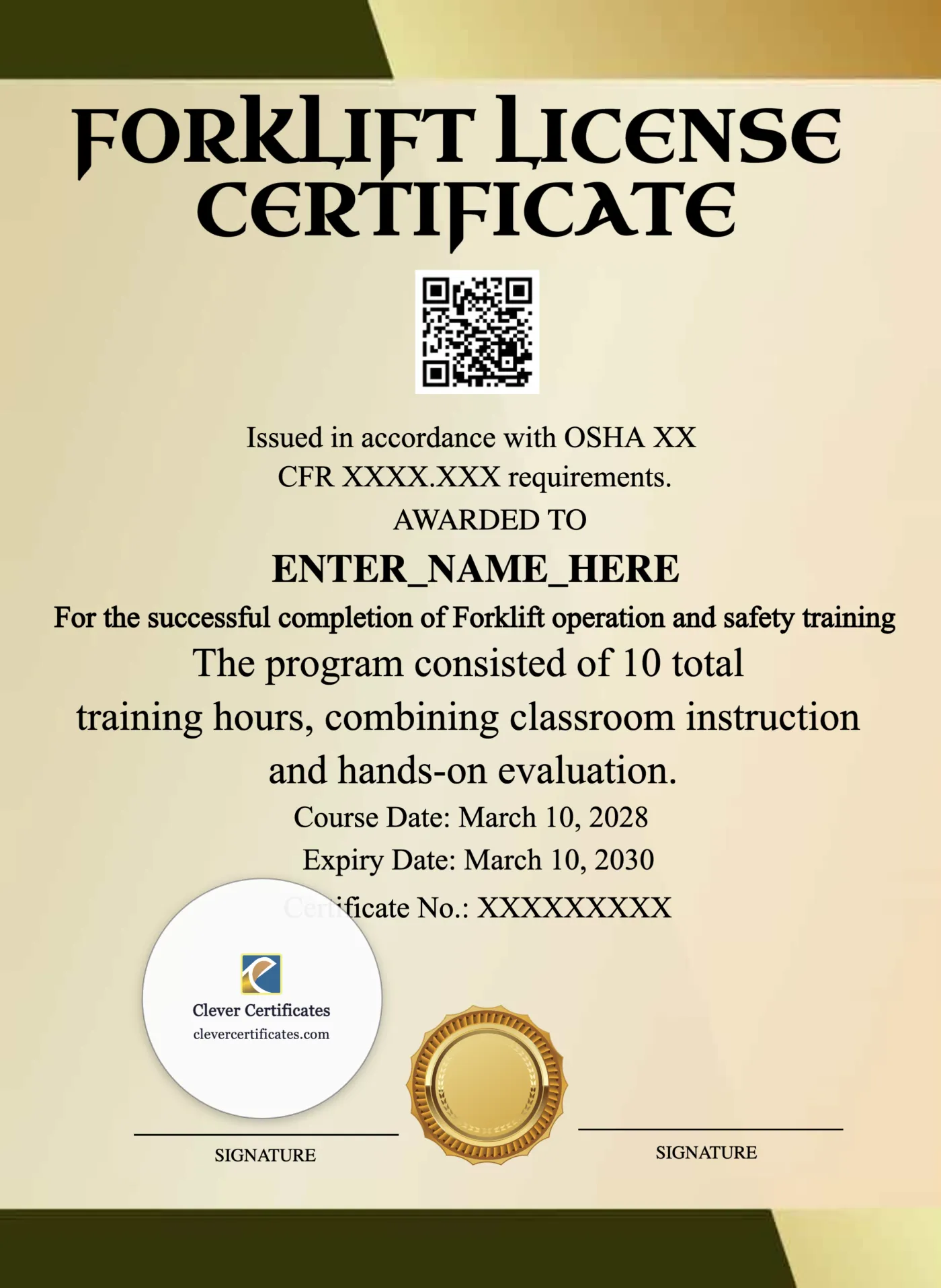 Forklift Certification Keepsake Certificate Portrait — Certificate Template Preview