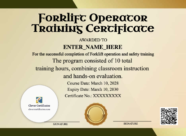 Forklift Operator Training Certificate