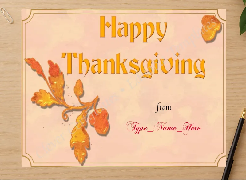 Professional preview of Happy Thanksgiving Certificate certificate on high-quality stationery paper, ideal for showcasing the final look.