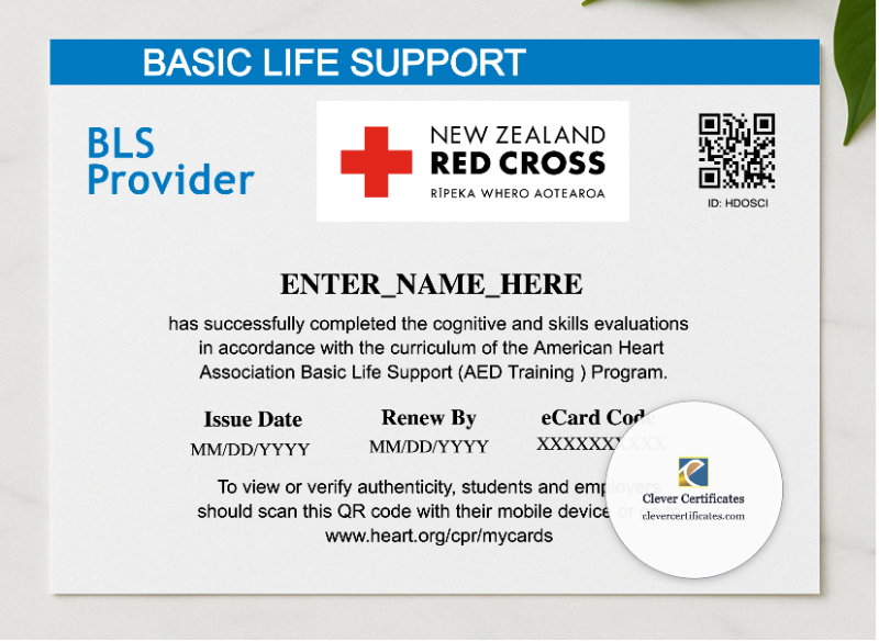 AED Training Certificate Landscape presented in a sleek wooden frame, elegantly arranged on a stylish table.