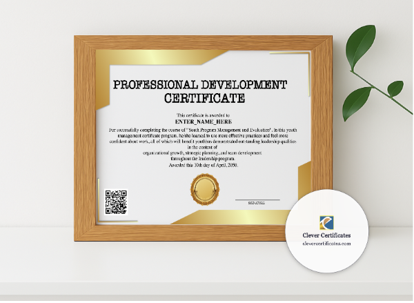 Realistic mockup featuring Professional Development Certificate Landscape displayed within a modern frame, set against a minimalistic background.