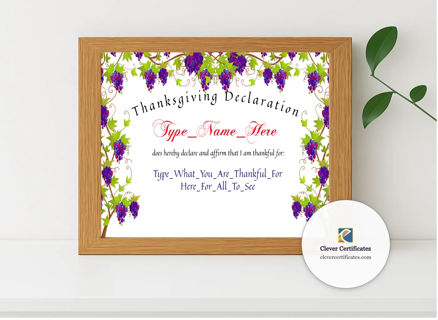 Realistic mockup featuring Thanksgiving Declaration displayed within a modern frame, set against a minimalistic background.