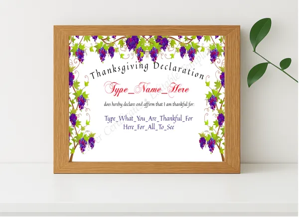 Realistic mockup featuring Thanksgiving Declaration displayed within a modern frame, set against a minimalistic background.