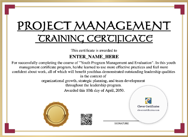 Project Management Training Certificate