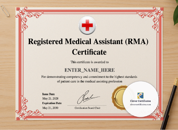 Professional preview of Medical Assistant Certificate certificate on high-quality stationery paper, ideal for showcasing the final look.