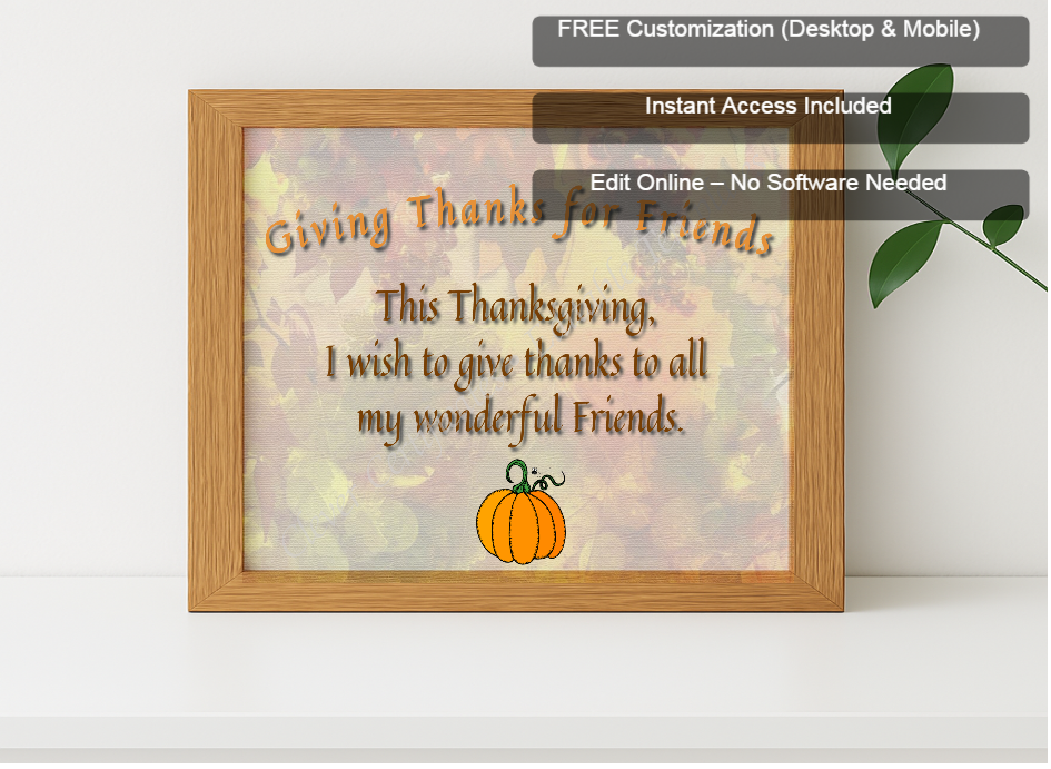 Premium mockup with Free Editor badge stack for Giving Thanks For Friends